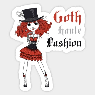 Goth girl in black dress and silk hat Sticker